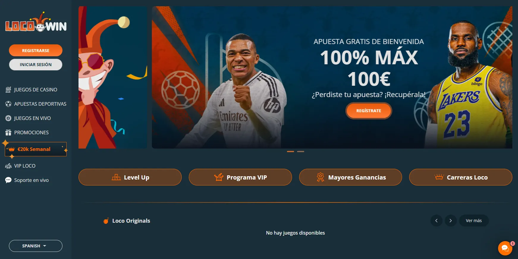 Vista general del casino y apuestas LocoWin
