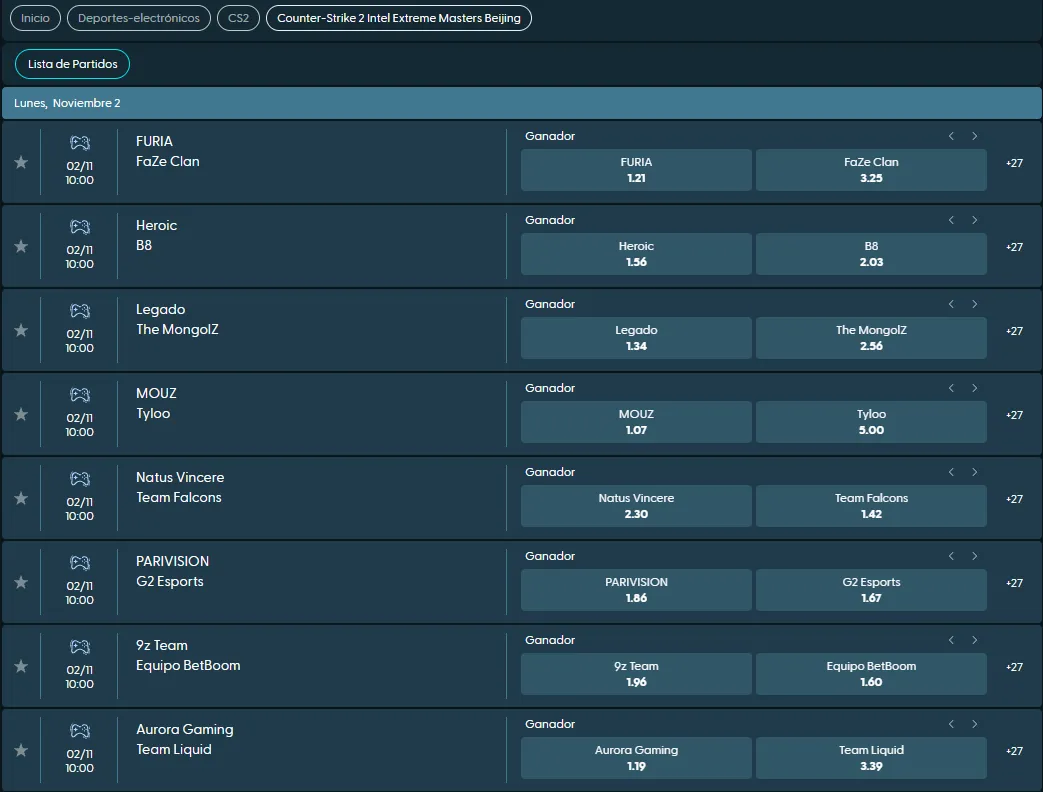 Selección de eventos deportivos de LocoWin